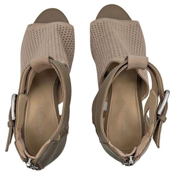 Marc Fisher Gabie Taupe Suede Leather Perforated Shootie Block Heel Sandals Sz 9 - Picture 7 of 12